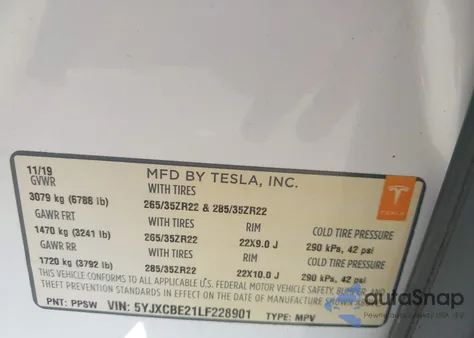 2020 Tesla Model X Long Range Dual Motor All-Wheel Drive/Long Range Plus Dual Motor All-Wheel Drive from USA, damaged, VIN 5YJXCBE21LF228901